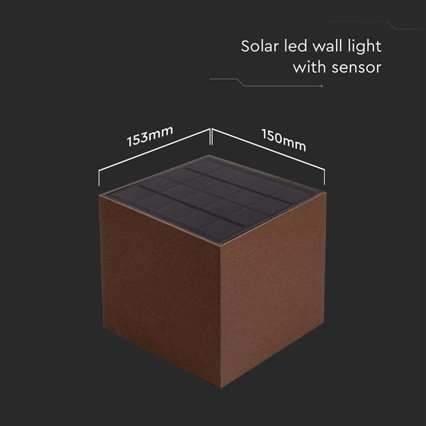 LED Päikesepaneeliga seinavalgusti koos anduriga LED/9W/3,7V 3000/4000/5000K 2600 mAh IP65 pruun