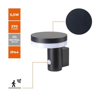 LED Päikesepaneeliga seinavalgusti koos anduriga SOLARIS3 LED/5,5W/3,7V 4000K IP44 2600 mAh