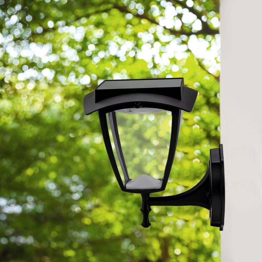 LED päikesepaneeliga seinavalgusti LED/2W/3,7V 3000/6000K IP65 2200 mAh must