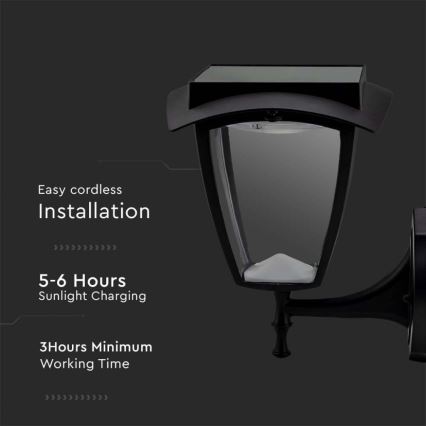 LED päikesepaneeliga seinavalgusti LED/2W/3,7V 3000/6000K IP65 2200 mAh must