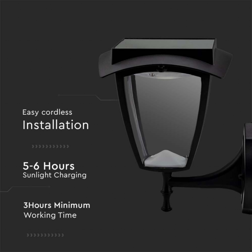LED päikesepaneeliga seinavalgusti LED/2W/3,7V 3000/6000K IP65 2200 mAh must