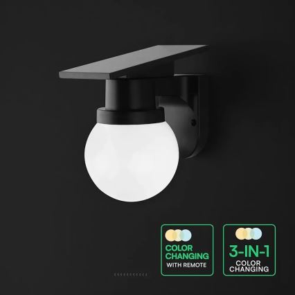 LED-päikesepaneeliga seinavalgusti LED/3,7V 3000/4000/6400K IP54 1800 mAh must + kaugjuhtimispult