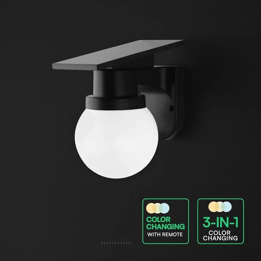 LED-päikesepaneeliga seinavalgusti LED/3,7V 3000/4000/6400K IP54 1800 mAh must + kaugjuhtimispult