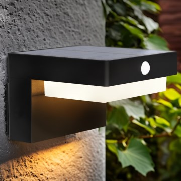 LED Päikesepaneeliga seinavalgusti liikumis- ja hämarusanduriga PALERMO LED/5W/2000 mAh IP54 must