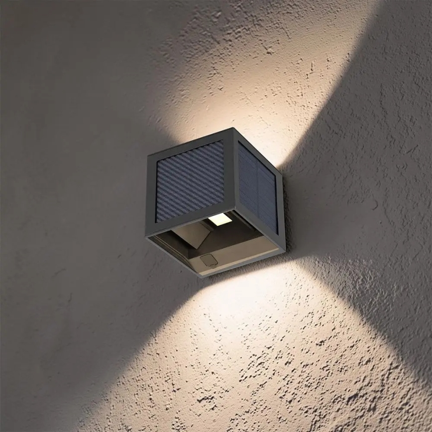 LED päikesepaneeliga seinavalgusti anduriga LED/9W/3,7V 3000/4000/6000K IP65 2600 mAh must