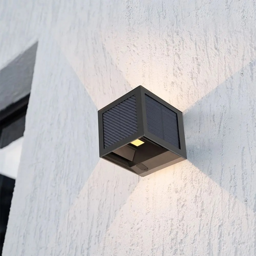 LED päikesepaneeliga seinavalgusti anduriga LED/9W/3,7V 3000/4000/6000K IP65 2600 mAh must