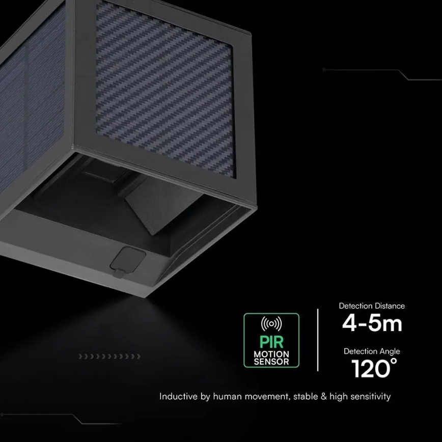 LED päikesepaneeliga seinavalgusti anduriga LED/9W/3,7V 3000/4000/6000K IP65 2600 mAh must
