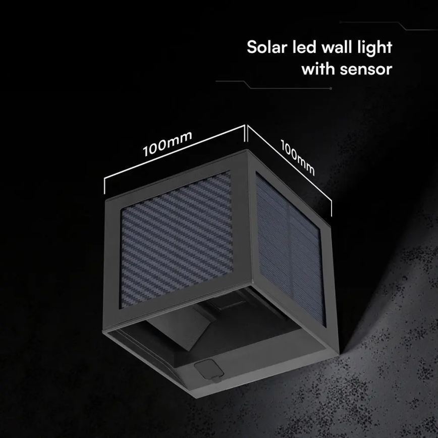 LED päikesepaneeliga seinavalgusti anduriga LED/9W/3,7V 3000/4000/6000K IP65 2600 mAh must