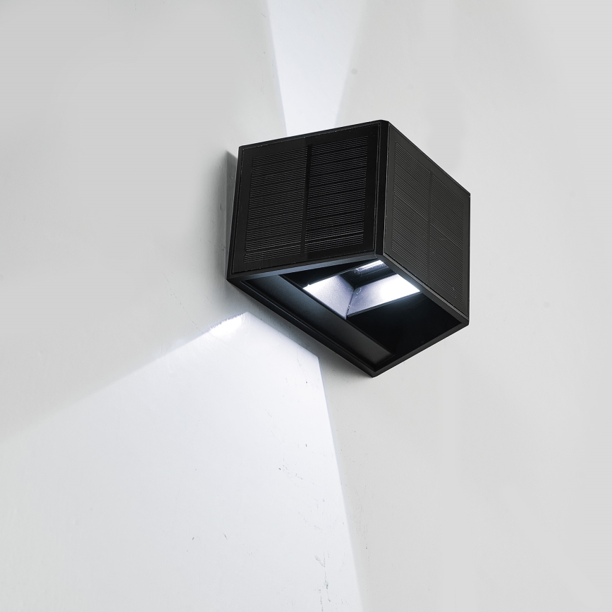 LED Päikesepaneeliga seinavalgusti WINGS LED/2W/1300 mAh 3,7V 6000K IP54 must