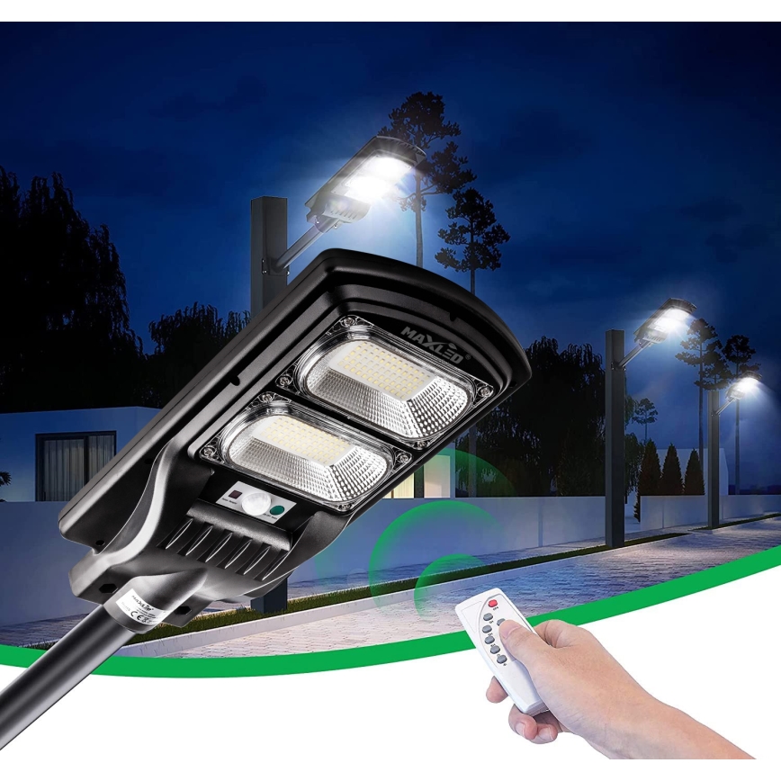 LED Hämardatav päikesepaneeliga tänavavalgusti koos anduriga LED/120W/6V 6500K IP65 must + kaugjuhtimispult