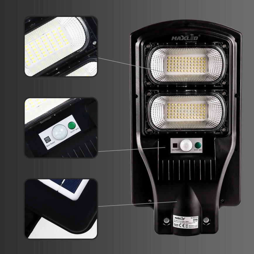 LED Hämardatav päikesepaneeliga tänavavalgusti koos anduriga LED/120W/6V 6500K IP65 must + kaugjuhtimispult