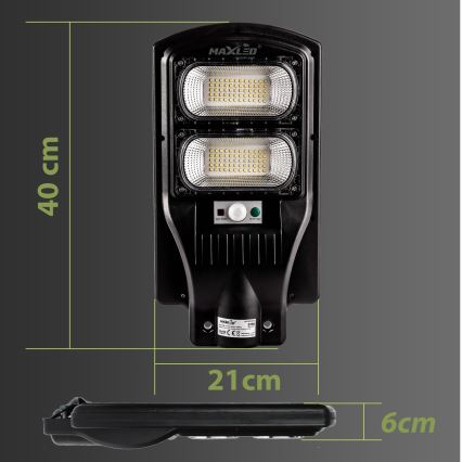 LED Hämardatav päikesepaneeliga tänavavalgusti koos anduriga LED/120W/6V 6500K IP65 must + kaugjuhtimispult