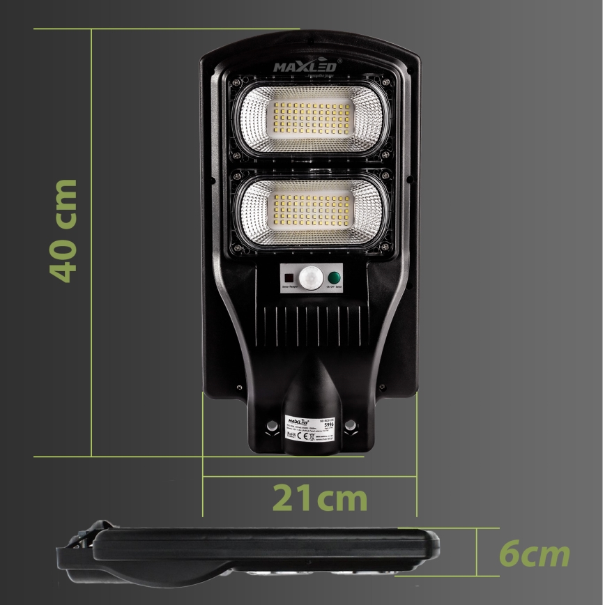 LED Hämardatav päikesepaneeliga tänavavalgusti koos anduriga LED/120W/6V 6500K IP65 must + kaugjuhtimispult