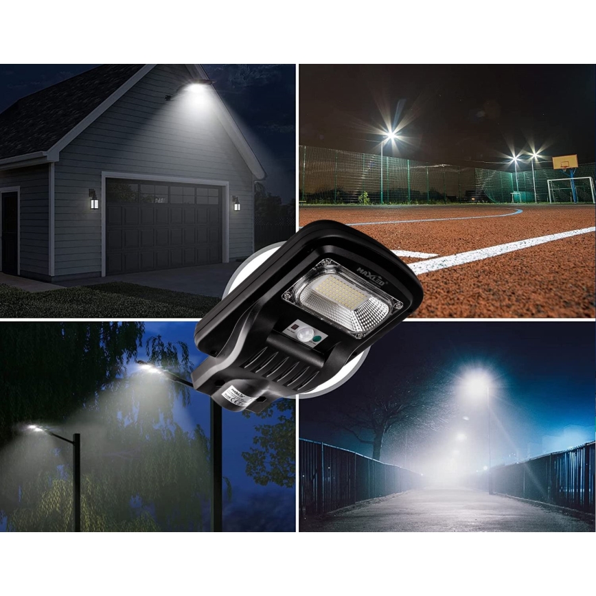 LED Hämardatav päikesepaneeliga tänavavalgusti koos anduriga LED/150W/6V 6500K IP65 must + kaugjuhtimispult