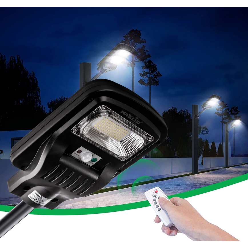 LED Hämardatav päikesepaneeliga tänavavalgusti koos anduriga LED/150W/6V 6500K IP65 must + kaugjuhtimispult