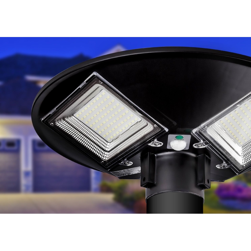 LED Hämardatav päikesepaneeliga tänavavalgusti koos anduriga LED/15W/6V 11000 mAh 6500K IP65 must + kaugjuhtimispult