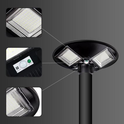LED Hämardatav päikesepaneeliga tänavavalgusti koos anduriga LED/15W/6V 11000 mAh 6500K IP65 must + kaugjuhtimispult