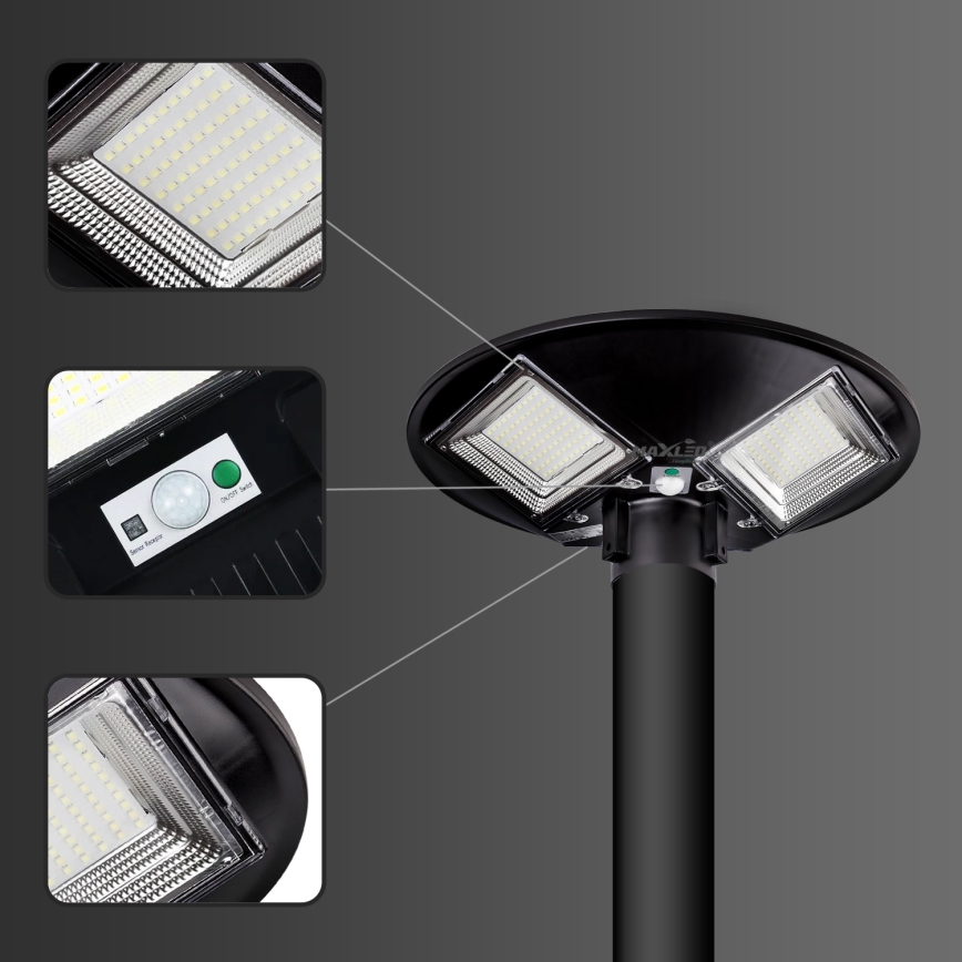 LED Hämardatav päikesepaneeliga tänavavalgusti koos anduriga LED/15W/6V 11000 mAh 6500K IP65 must + kaugjuhtimispult