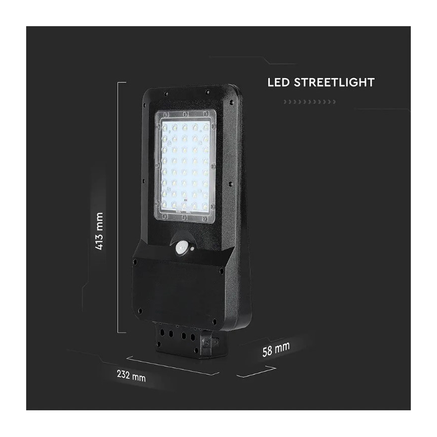 LED Päikesepaneeliga tänavalamp koos anduriga LED/15W/7,4V 4000K IP65 10800 mAh