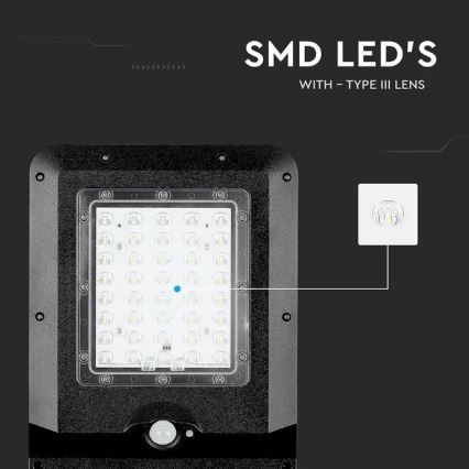 LED Päikesepaneeliga tänavalamp koos anduriga LED/15W/7,4V 6000K IP65 10800 mAh