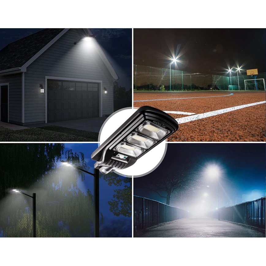 LED Hämardatav päikesepaneeliga tänavavalgusti koos anduriga LED/180W/6V 6500K IP65 must + kaugjuhtimispult