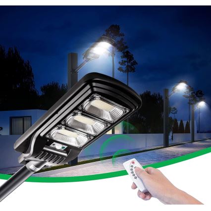 LED Hämardatav päikesepaneeliga tänavavalgusti koos anduriga LED/180W/6V 6500K IP65 must + kaugjuhtimispult