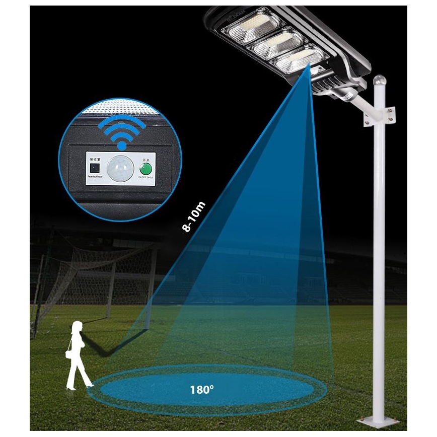LED Hämardatav päikesepaneeliga tänavavalgusti koos anduriga LED/180W/6V 6500K IP65 must + kaugjuhtimispult
