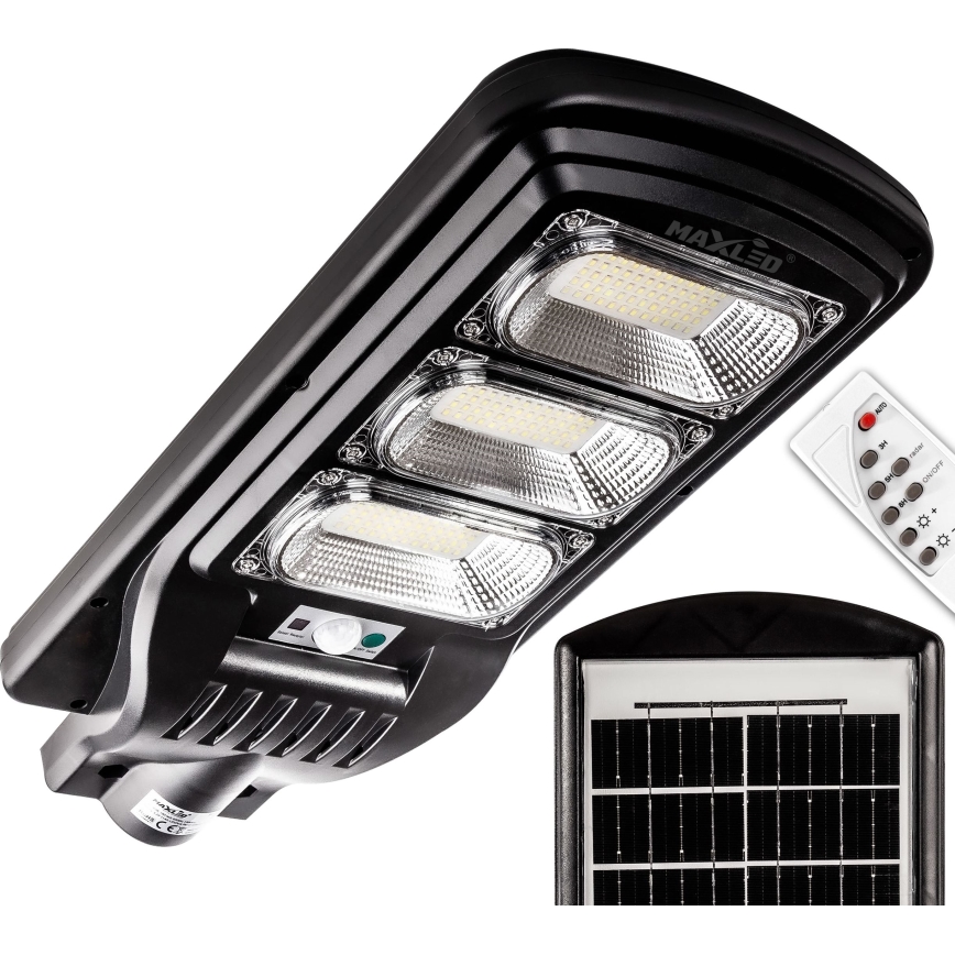 LED Hämardatav päikesepaneeliga tänavavalgusti koos anduriga LED/180W/6V 6500K IP65 must + kaugjuhtimispult