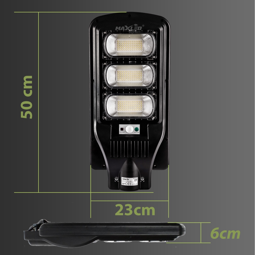 LED Hämardatav päikesepaneeliga tänavavalgusti koos anduriga LED/180W/6V 6500K IP65 must + kaugjuhtimispult