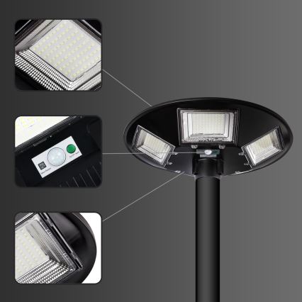 LED Hämardatav päikesepaneeliga tänavavalgusti koos anduriga LED/22W/6V 18000 mAh 6500K IP65 must + kaugjuhtimispult