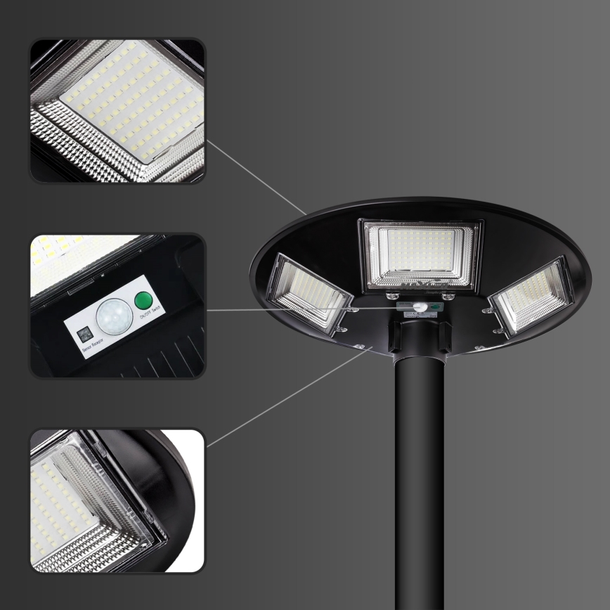 LED Hämardatav päikesepaneeliga tänavavalgusti koos anduriga LED/22W/6V 18000 mAh 6500K IP65 must + kaugjuhtimispult
