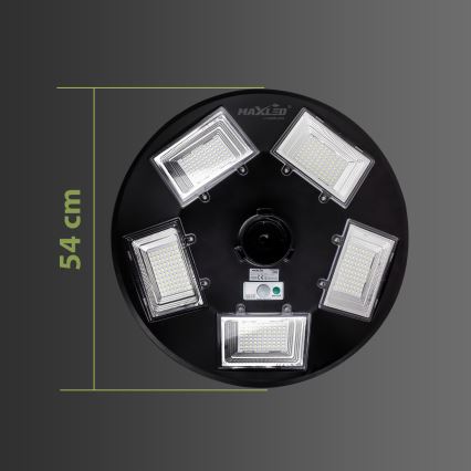 LED Hämardatav päikesepaneeliga tänavavalgusti koos anduriga LED/22W/6V 18000 mAh 6500K IP65 must + kaugjuhtimispult