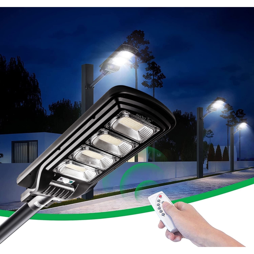 LED Hämardatav päikesepaneeliga tänavavalgusti koos anduriga LED/240W/6V 6500K IP65 must + kaugjuhtimispult
