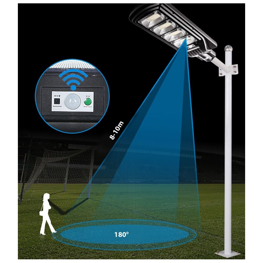 LED Hämardatav päikesepaneeliga tänavavalgusti koos anduriga LED/240W/6V 6500K IP65 must + kaugjuhtimispult