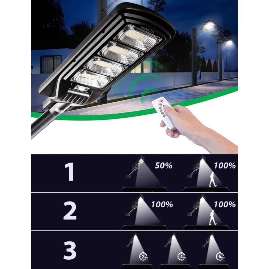 LED Hämardatav päikesepaneeliga tänavavalgusti koos anduriga LED/240W/6V 6500K IP65 must + kaugjuhtimispult