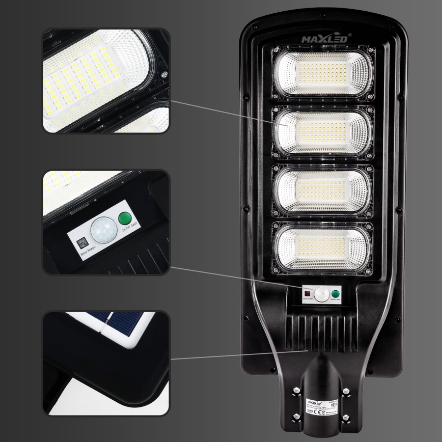 LED Hämardatav päikesepaneeliga tänavavalgusti koos anduriga LED/240W/6V 6500K IP65 must + kaugjuhtimispult