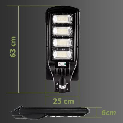 LED Hämardatav päikesepaneeliga tänavavalgusti koos anduriga LED/240W/6V 6500K IP65 must + kaugjuhtimispult
