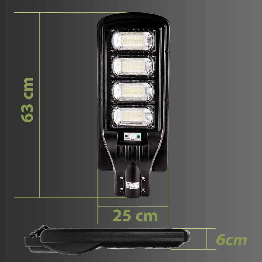 LED Hämardatav päikesepaneeliga tänavavalgusti koos anduriga LED/240W/6V 6500K IP65 must + kaugjuhtimispult