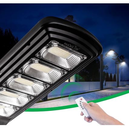 LED Hämardatav päikesepaneeliga tänavavalgusti koos anduriga LED/300W/6V 6500K IP65 must + kaugjuhtimispult