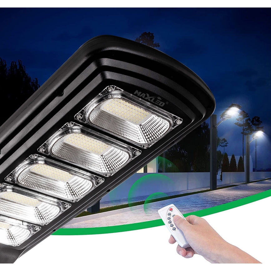 LED Hämardatav päikesepaneeliga tänavavalgusti koos anduriga LED/300W/6V 6500K IP65 must + kaugjuhtimispult