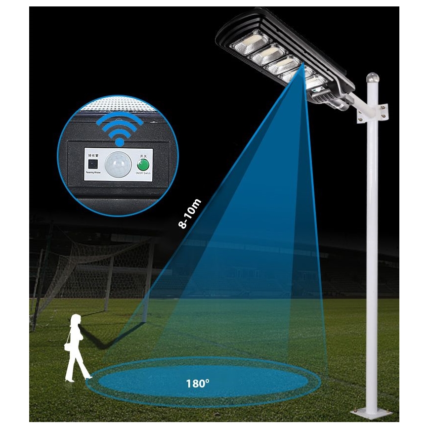 LED Hämardatav päikesepaneeliga tänavavalgusti koos anduriga LED/300W/6V 6500K IP65 must + kaugjuhtimispult