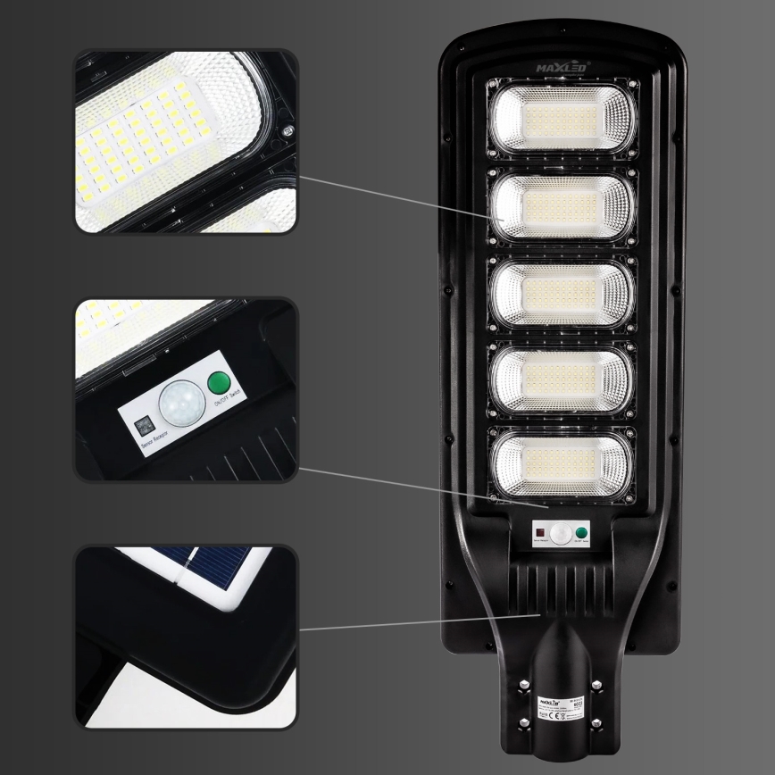 LED Hämardatav päikesepaneeliga tänavavalgusti koos anduriga LED/300W/6V 6500K IP65 must + kaugjuhtimispult
