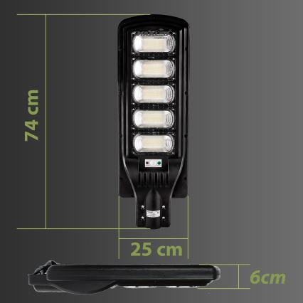 LED Hämardatav päikesepaneeliga tänavavalgusti koos anduriga LED/300W/6V 6500K IP65 must + kaugjuhtimispult