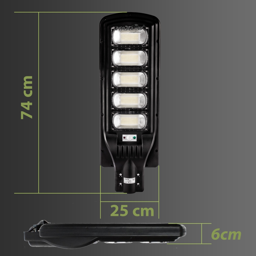 LED Hämardatav päikesepaneeliga tänavavalgusti koos anduriga LED/300W/6V 6500K IP65 must + kaugjuhtimispult
