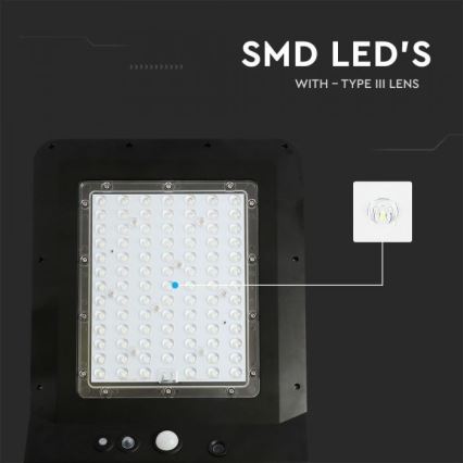 LED Päikesepaneeliga tänavalamp koos anduriga LED/40W/9,6V IP65 6000K 12000 mAh + kaugjuhtimispult