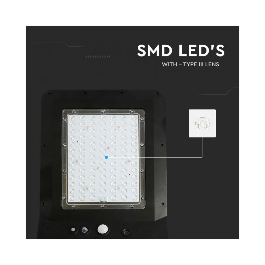 LED Päikesepaneeliga tänavalamp koos anduriga LED/40W/9,6V IP65 6000K 12000 mAh + kaugjuhtimispult
