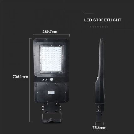 LED Päikesepaneeliga tänavalamp koos anduriga LED/40W/9,6V IP65 6000K 12000 mAh + kaugjuhtimispult
