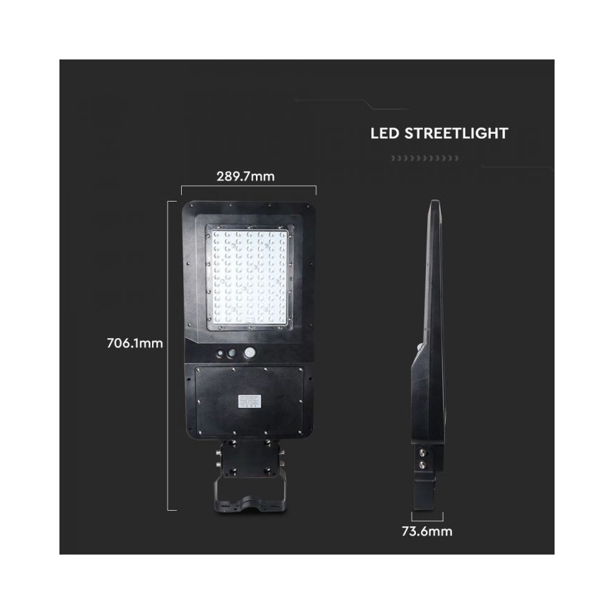 LED Päikesepaneeliga tänavalamp koos anduriga LED/40W/9,6V IP65 6000K 12000 mAh + kaugjuhtimispult