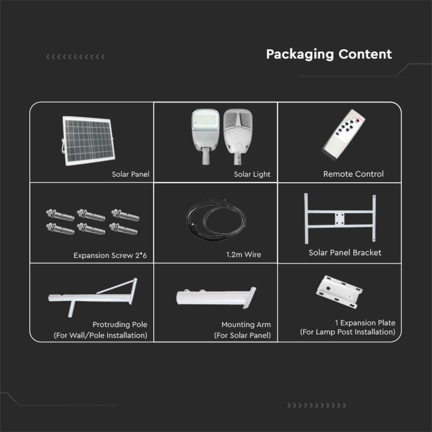 LED Hämardatav päikesepaneeliga tänavalamp SAMSUNG CHIP LED/50W/6,4V 4000K IP65 30000 mAh + kaugjuhtimispult