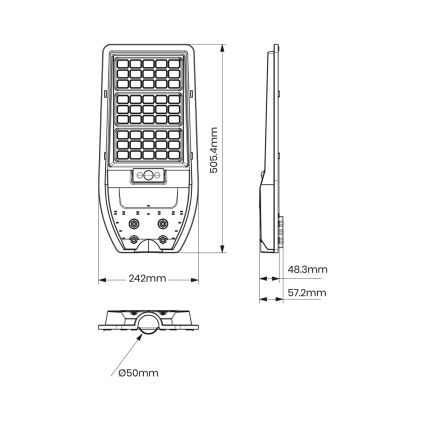 LED Päikesepaneeliga tänavalamp VIA 100W/10000 mAh 3,2V 6000K IP65 + pult